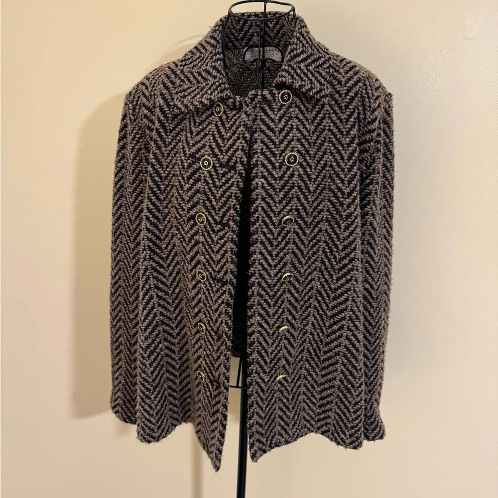 St John Collection by Marie Gray Double Breasted Herringbone Jacket Size Large